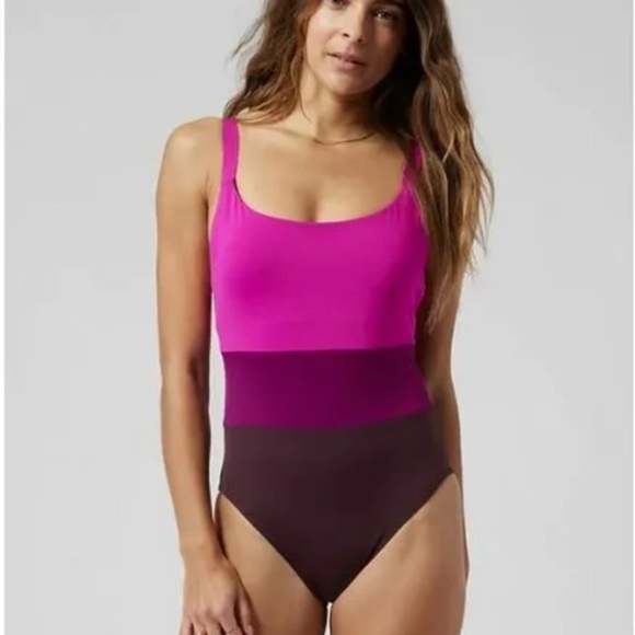 NWT Athleta Color Block One Piece Swimsuit, Size XXS Electric Fuchsia - Picture 1 of 6